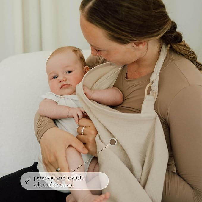 Breathable Muslin Nursing Cover for Baby Breastfeeding by Bond (Light Beige) - Pumping Breastfeeding Cover Up for Mom I Also Works Ideal as Stroller Cover and Privacy Nursing Blanket