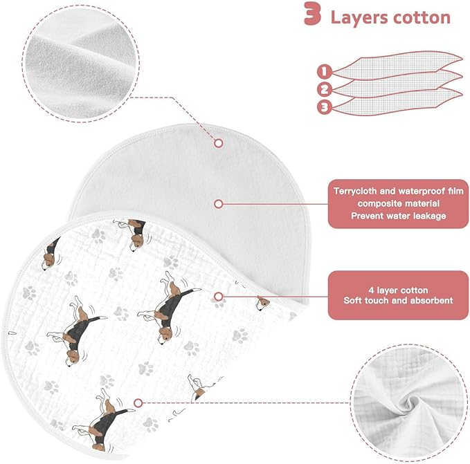 2 Pack Muslin Burp Cloths Beagle Paw Print White Cotton Baby Burp Cloths Ultra Absorbent Burping Cloth Soft Spit Up Rags for Baby Boys Girls 22x11 Inch