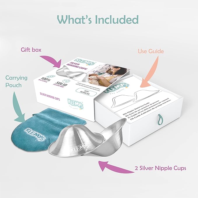 Silver Nursing Cups - Nipple Shields for Breastfeeding Newborn - Breastfeeding Essentials - Newborn Must Haves - Nipple Covers Breastfeeding - 100% Silver 999 (Regular)