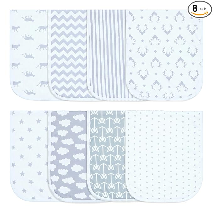 Hakochia Burp Cloths for Baby Boy & Girl Organic Cotton Large Unisex Burp Clothes Extra Absorbent Soft Neutral Burping Rags Spit Up Cloth Sets for Newborns 8 Pack