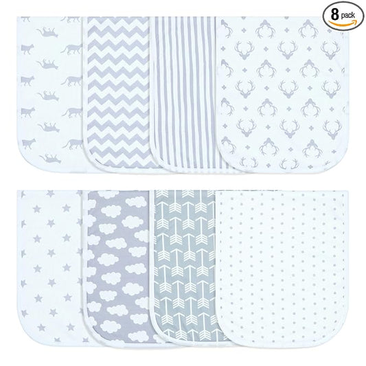 Hakochia Burp Cloths for Baby Boy & Girl Organic Cotton Large Unisex Burp Clothes Extra Absorbent Soft Neutral Burping Rags Spit Up Cloth Sets for Newborns 8 Pack