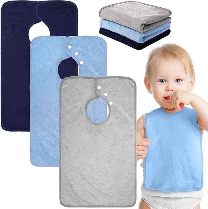 Hercicy Full Coverage Pullover Toddler Baby Bibs Terry Cloth Bibs with Snap Button for 0-4 Years Unisex Feeding Drooling