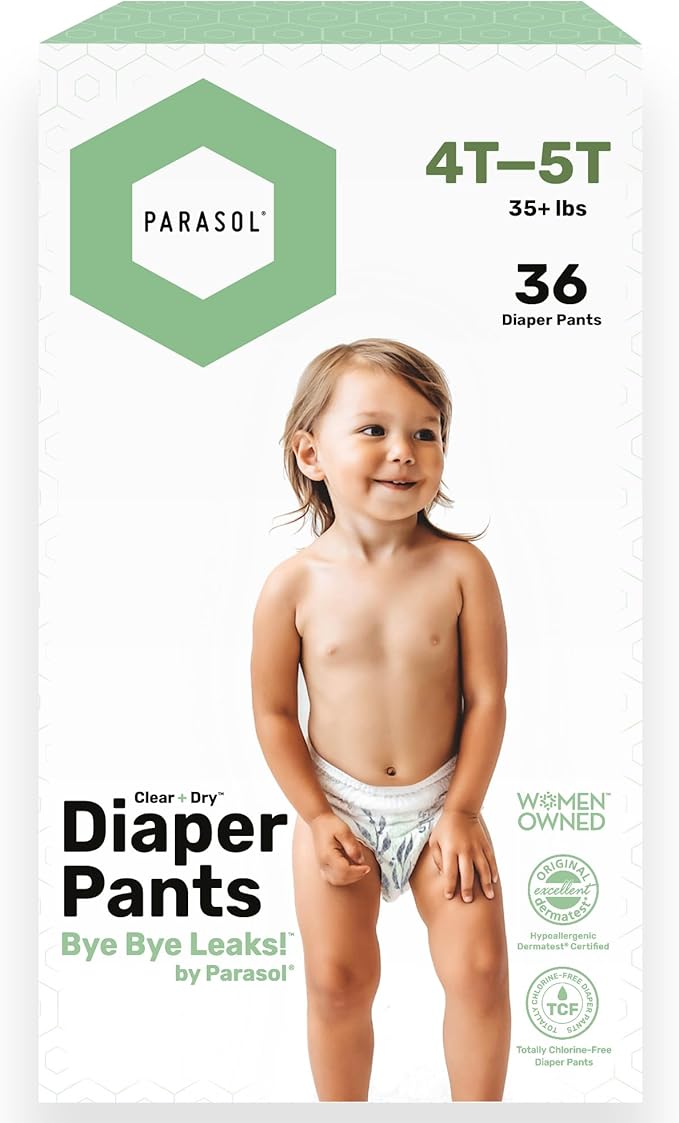 Parasol Clear+Dry Diaper Pants | Natural Training Diapers | Pure Ingredients, Water Based Ink, Non-Woven Fabric with Dermatest Excellent Seal | Rash Protection Diaper Set, Size 6 (35+ lbs.) 36 Ct