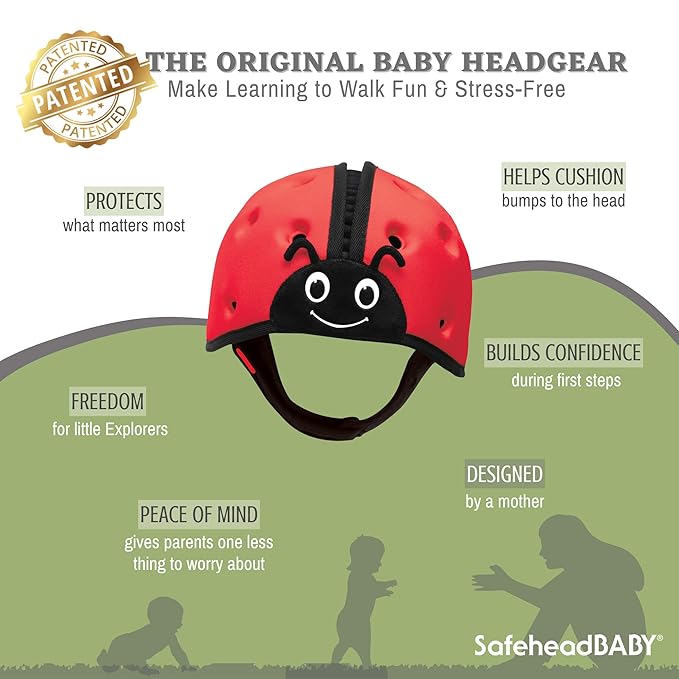 SafeheadBABY Soft Baby Head Protector Helmet for Crawling and Walking 7–24 Months – Ultra-Lightweight & Breathable Infant Safety Helmet that Grows with Your Baby (Head Circ. 40–52 cm) – Ladybird Red