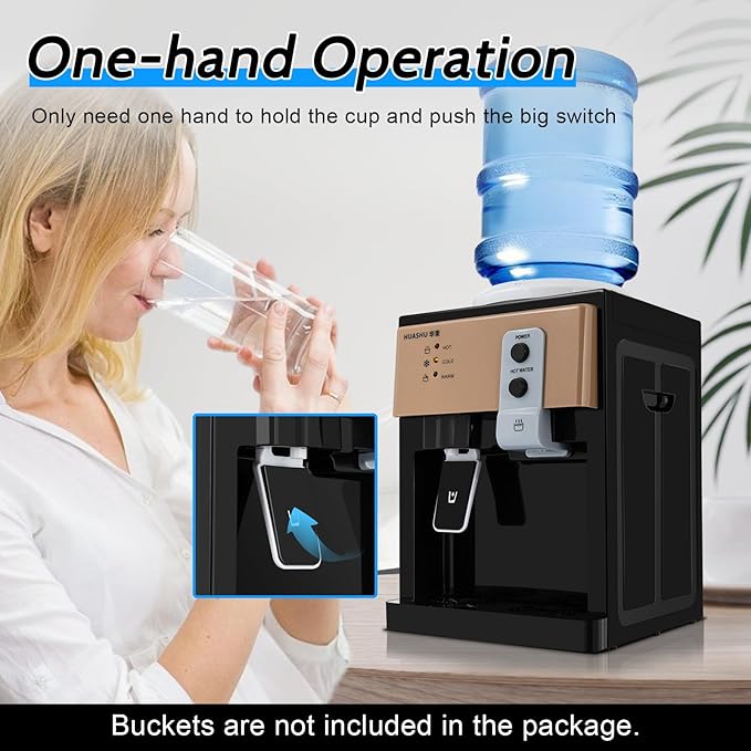 Top Loading Desktop Water Cooler Dispenser, 550W 110V Countertop Hot & Cold Water Coolers Drinking Fountain Portable Water Warmer for Home Bedroom Studio Office Grocery Store