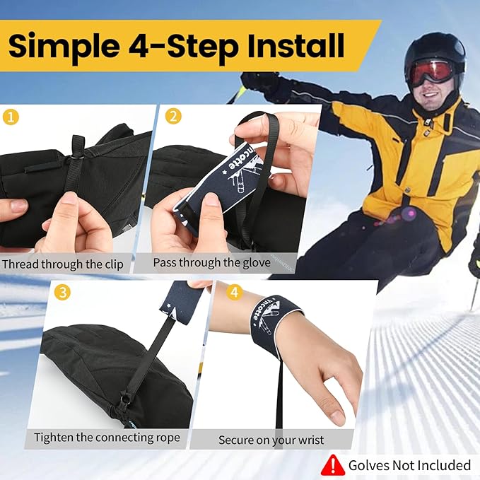 Glove Leash, 2 Pairs Ski Glove Wrist Straps Elastic Handcuff Leashes for Skiing Snowboarding Accessories, Adjustable Anti-Loss Hanging Glove Straps