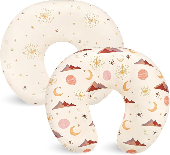 Nursing Pillow Cover 2 Pack, Stretchy Nursing Covers for Breastfeeding Pillows, Soft Nursing Pillowcase for Baby Girls Boys, Removable Slipcover for Infant Newborn, Moon(Only Cover)