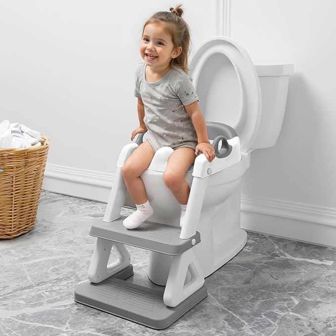 Potty Training Seat with Step Stool Ladder for Kids and Toddler,Wiifo Sturdy Potty Ladder with Soft Padded Cushion for Toddler Boys and Girls(Light Grey) 2026 New Version
