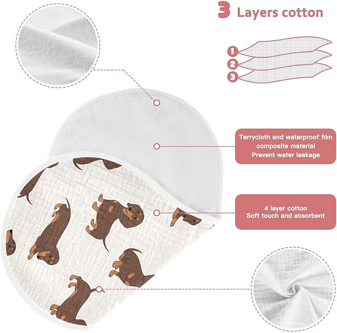 4 Pack Muslin Burp Cloths Dachshund Dogs Cute Cotton Baby Burp Cloths Ultra Absorbent Burping Cloth Soft Spit Up Rags for Newborn Babies 22x11 Inch