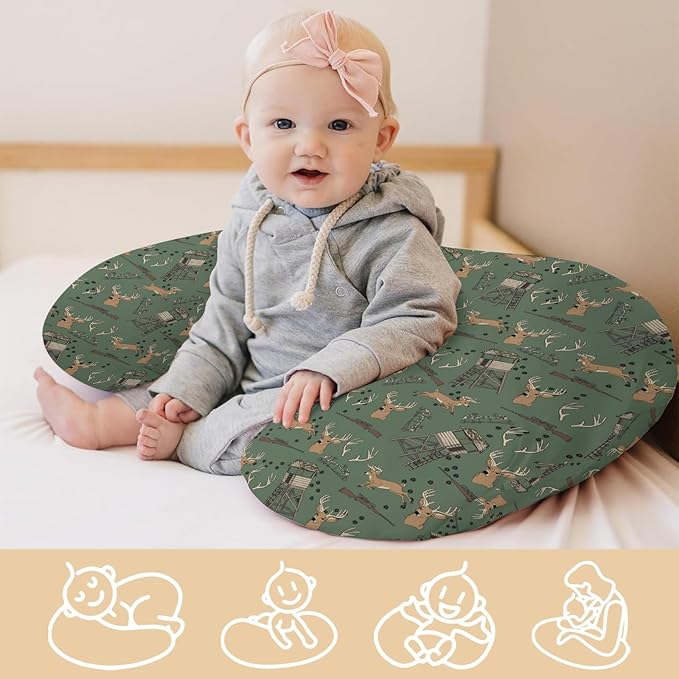 Deer Hunting Nursing Pillow Covers Hunter Tree Stand Removable Breastfeeding Slipcover Wild Animals Hunter Nursing Pillow Case for Newborn Boys Girls