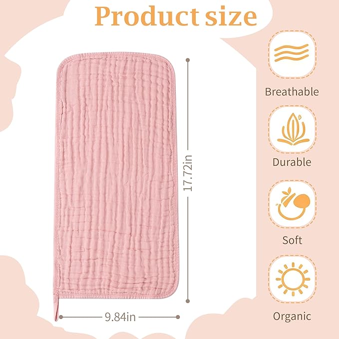 Muslin Burp Cloths 5 Pack Large 20x12 inches Baby Burping Cloths, 6-Layer 100% Cotton for Newborn Boys Girls, Ultra Soft & Absorbent (White & Pink)