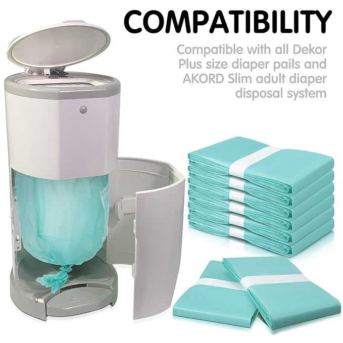Yeaqee 12 Pack Diaper Disposal Liner Refills Compatible with Janibell Akord 280 Dekor Plus Diaper Pails Extra Thick Pail Refill Liners Adult Scented Odor Resistant Liners Holds up to 7200(Green)