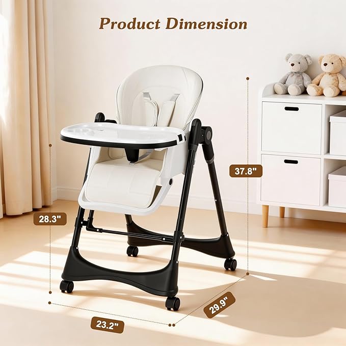 3-in-1 Baby High Chair | Convertible Baby High Chair for Babies and Toddlers | Brake Wheels, Easy Clean, Space Saving | Adjustable, Removable Tray (Black White)