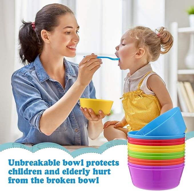 Foaincore Kids Plastic Bowls 10 oz Cereal Snack Microwave Dishwasher Safe Toddler Bowls Kids Colorful Snack Children Salad Dessert Soup Supplies