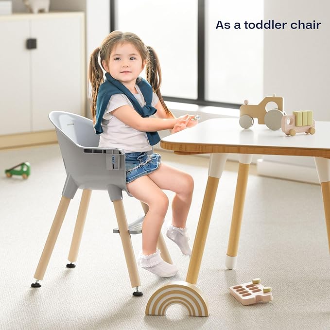 Fodoss Convertible Baby High Chair with Wood Legs and Removable Dishwasher Safe Tray for Boys and Girls，Highchair Toddler with 5 Point Safety Harness