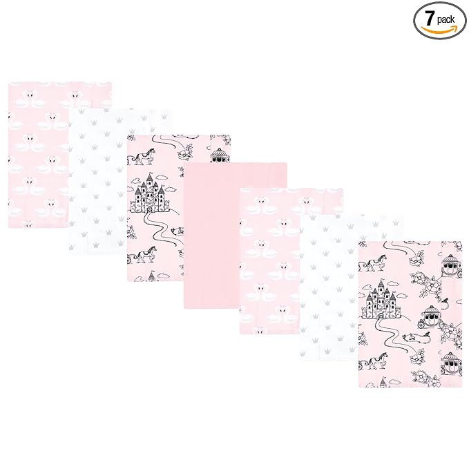 Hudson Baby Unisex Baby Flannel Burp Cloth 7pk, Fairytale Princess, One Size
