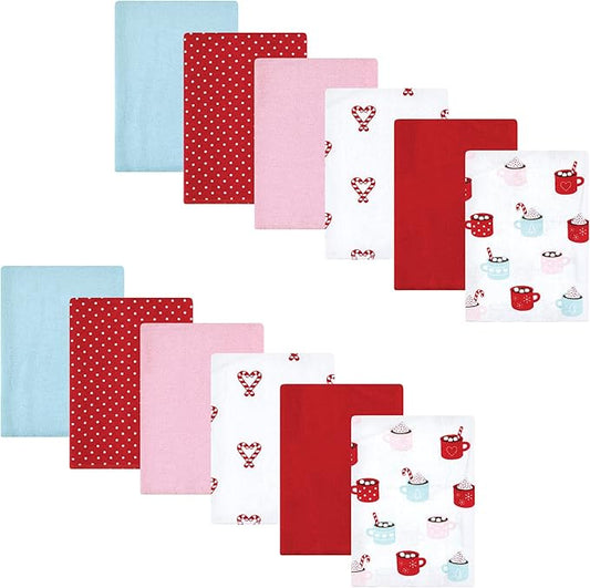 Hudson Baby Unisex Baby Cotton Flannel Burp Cloths Bundle, Hot Cocoa, One Size