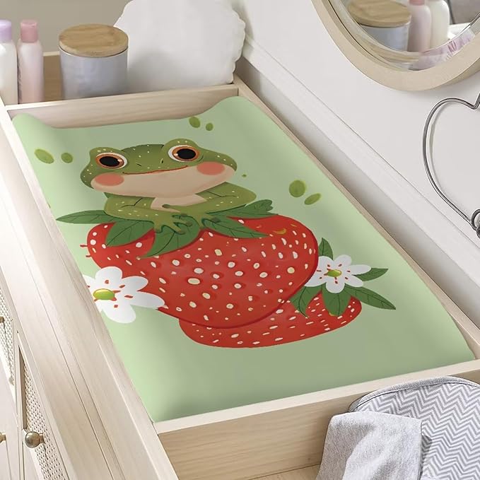 Frog Strawberry Change Pad Covers Stretchy Baby Diaper Change Table Covers Reusable Baby Change Sheet Easy to Clean