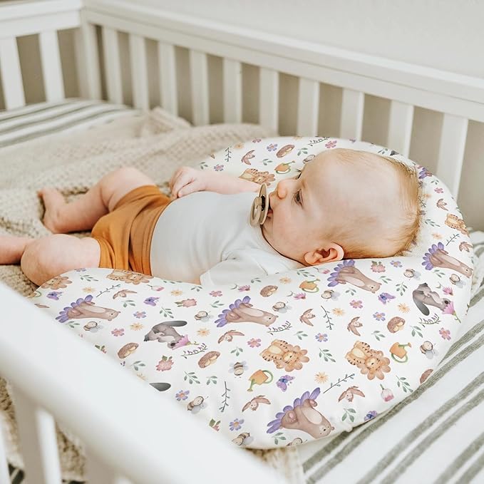 Spring Animals Baby Nursing Pillow Covers for Boy Girl Bear Tiger Bird Bees Floral Nursery Pillowcase for Breastfeeding Pillows Cute Floral Animals Soft Stretchy Slipcovers for Newborn Infant