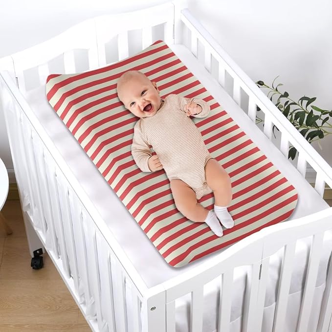 Red Stripe Changing Pad Cover for Baby Christmas Baby Diaper Change Table Pad Covers Soft Cradle Mattress Sheets Christmas Decor for Nursery