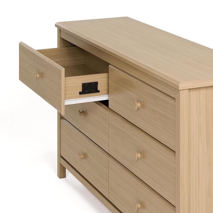 Storkcraft Alpine 6-Drawer Dresser (Driftwood) – GREENGUARD Gold Certified, Brown Dresser for Bedroom, Kids & Nursery Storage Drawers, Safety Interlocking Drawers, Pre-Installed Tracks, Kids Bedroom