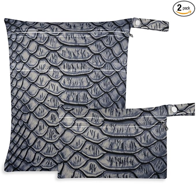 visesunny Snake Skin 3D Print 2Pcs Wet Bag with Zippered Pockets Washable Reusable Roomy Diaper Bag for Travel,Beach,Daycare,Stroller,Diapers,Dirty Gym Clothes,Wet Swimsuits,Toiletries