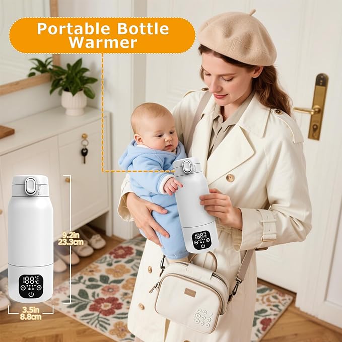 Portable Bottle Warmer for Travel,Dual Heating Modes for Breast Milk & Water,Fast Heating & Precise Temp Control,17 Ounces Portable Bottle Warmer,car,Airplane Journey,Outdoors Christmas Gifts