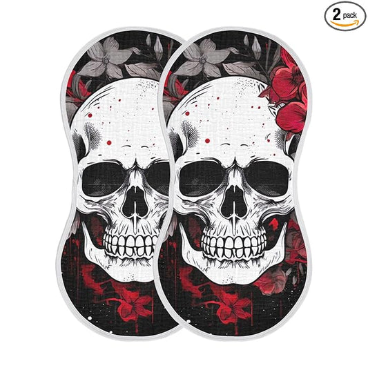Kigai Flower Halloween Sugar Skull Muslin Baby Burp Cloths, Large Absorbent Cotton Muslin Burp Cloths Set of 2, Washcloths, Face Towel, Bibs for Newborn Boys Girls, 11 x22 Inch