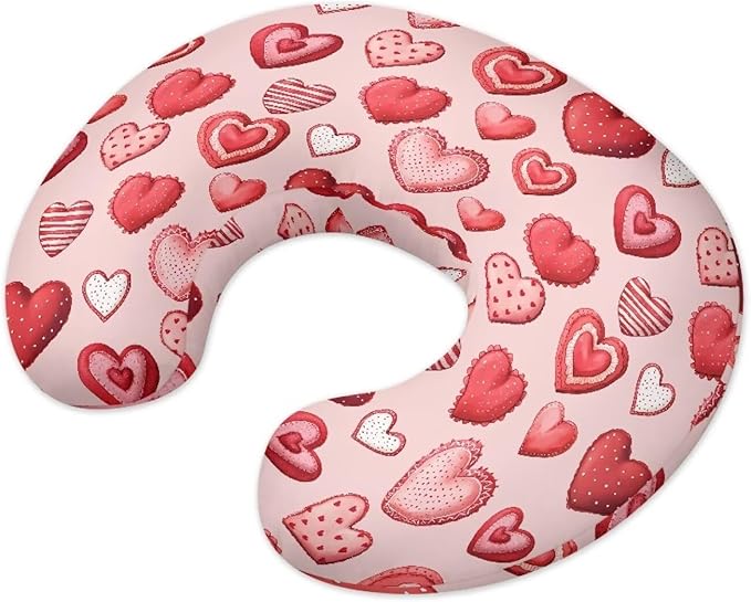 Pink Nursing Pillow Cover Breastfeeding Pillow Slipcover,Washable and Breathable Nursing Pillow Case for Newborn Mothers, Soft Fabric Fits Snug On Infant,Love Pattern(Cover Only)