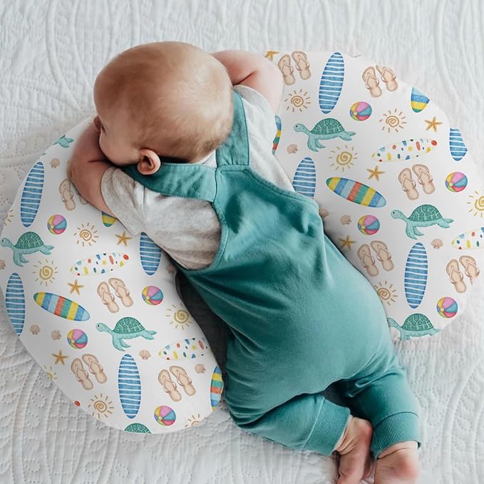 Boho Surf Summer Baby Nursing Pillow Covers for Boy Girl Colorful Surfboards Sun Starfish Conch Turtle Nursing Pillowcase for Breastfeeding Pillows Tropical Beach Soft Stretchy Slipcovers for Newborn