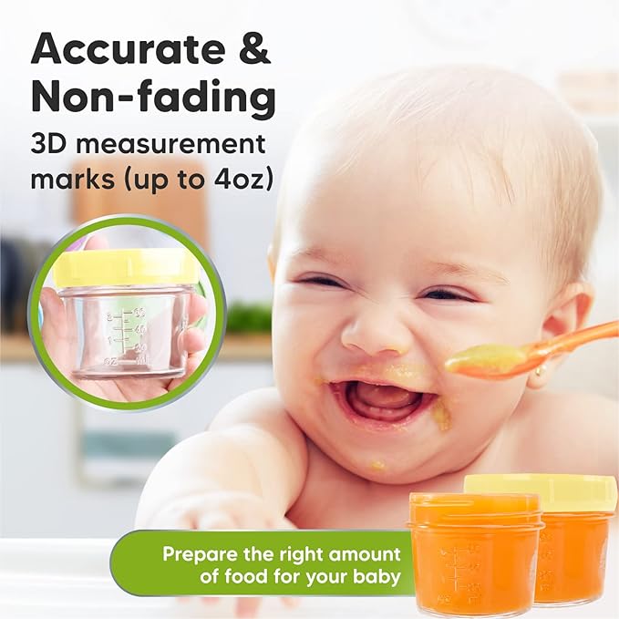 KeaBabies 12-Pack Baby Food Glass Containers and 2-Pack Baby Silicone Bibs - 4 oz Leak-Proof, Microwavable, Kids Food Storage Container, Waterproof, Easy Wipe Silicone Bib