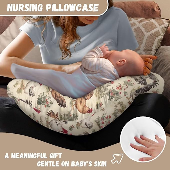 Chicken Nursing Pillow Cover for Baby Girl Breastfeeding Pillow Slipcover with Hidden Zipper Nursing Pillow Covers for Breastfeeding Vintage Nursing Protective Case Beige