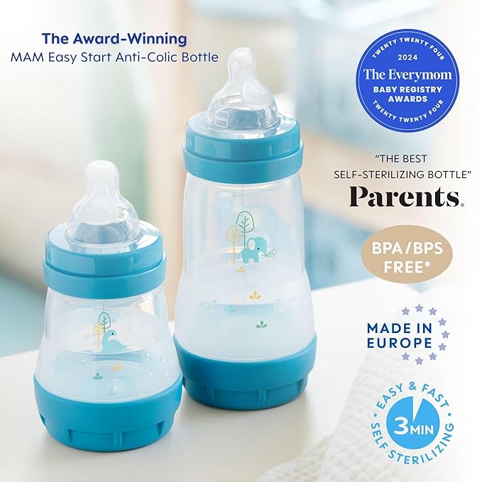 MAM Easy Start Anti-Colic Baby Bottle - 9oz, Medium Flow, BPA-Free, 2+ Months (Pack of 6)