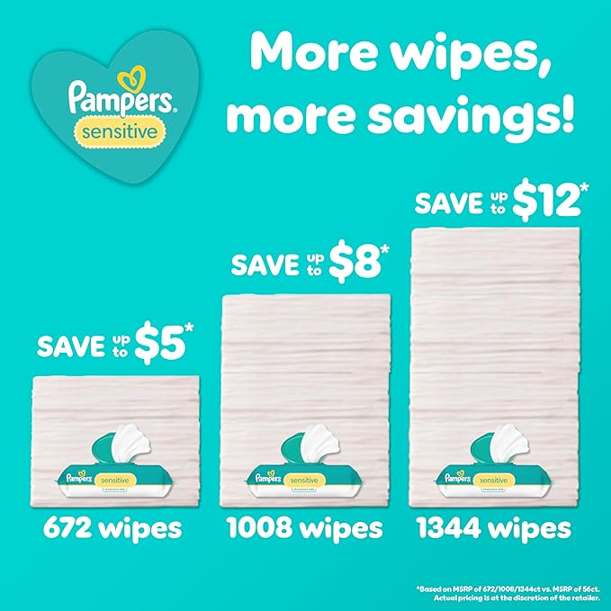 Pampers Pull On Cruisers 360° Fit Disposable Baby Diapers Size 3, 2 Months Supply (2 x 168 Count) with Sensitive Water Based Baby Wipes 12X Multi Pack Pop-Top and Refill (1008 Count)