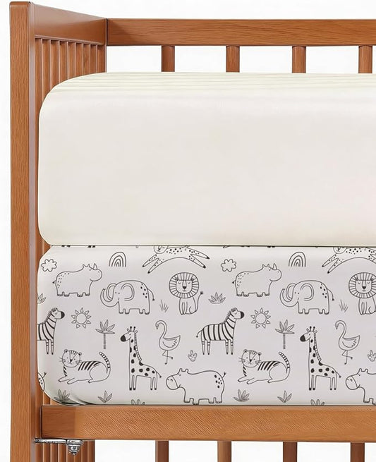 2-Pack Mini Crib Sheets Fitted - Pack N Play Sheets for Pack and Play Mattress - Stretchy Soft Microfiber Playard Bedding - Mini Toddler Bed Cover for Boys & Girls - Oeko-Tex - 38 x 24in, Zoo Sketch
