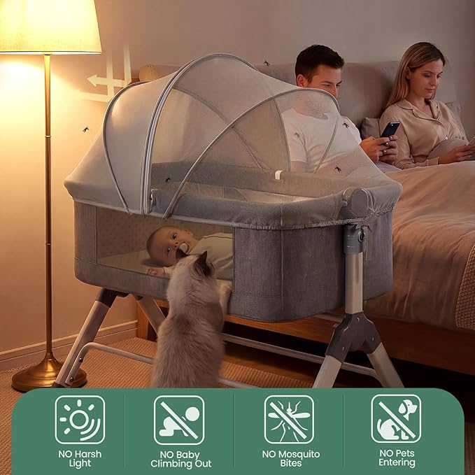 Orzbow Bassinet Cover for Cats - Breathable Mosquito Net Cover for Cradles/Travel Cribs/Mini Cribs, Baby Mosquito Net to Keep Pets Out, Baby Bassinet Accessories, Two-Way Self-Locking Zippers, White