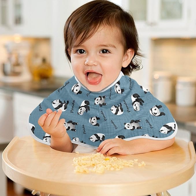 Muslin Burp Cloths for Baby Boys and Girls - 1-Pack Ultra Absorbent Cute Panda Muslin Washcloths, Newborn Towel, Milk Spit Up Rags, Burp Cloth Bib for Unisex, 22 x 11 Inch