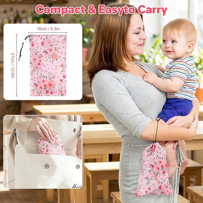 BEBOAN High Chair Cover for Restaurant, Portable Highchair Seat Covers with 3-Point Adjustable Safety Harness and Bag, for Eating/Travel/Home Use, Machine Washable, Fit Wooden Chairs (Pink Flower)