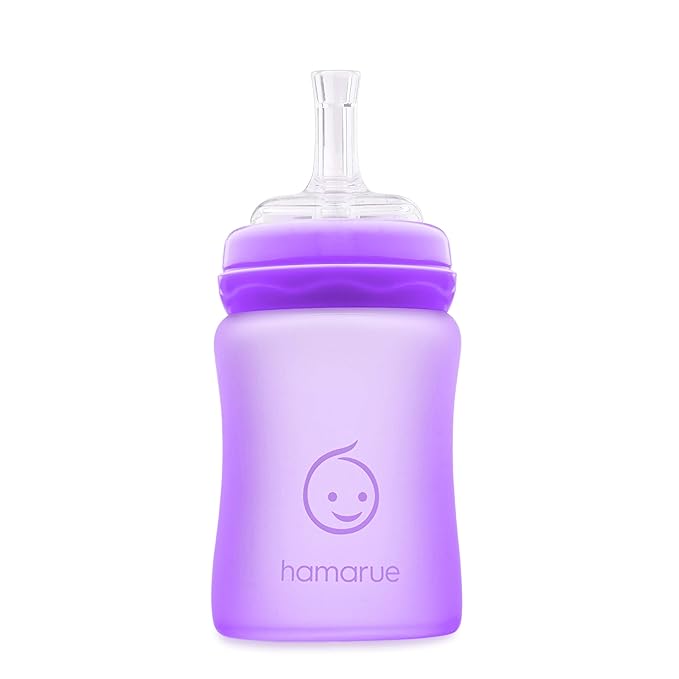 3-in-1 Glass Sippy Cups for Toddlers | Silicone Coated Glass Baby Bottles | Non-Toxic Transition Cup for Baby with Removeable Handles | Baby Straw Cup NB+,3M,6M,12M (Purple, 5 oz)