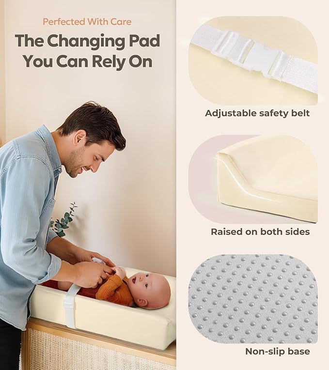Mallify Baby Changing Pad, Waterproof & Wipeable Vegan Leather Diaper Changing Mat, Thick Soft & Non-Slip Changing Pad for Dresser, Changing Table, Beige
