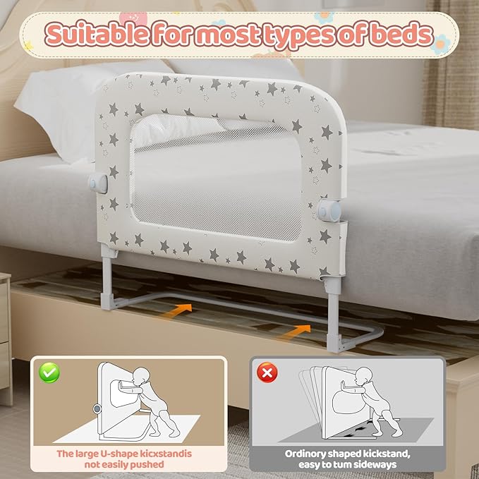 Bed Rail for Toddlers: 32" Foldable Toddler Bed Rails Bed Safety Rail, Height Adjustable Baby Bed Rail Guard for Crib Twin, Full, Queen Bunk Size Bed, Portable Bed Railing for Baby