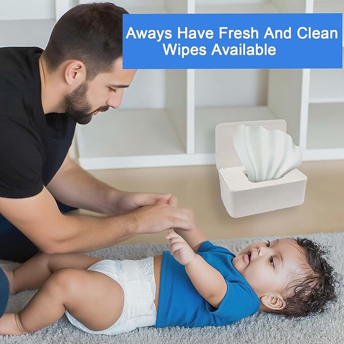 Abnaok Baby Wipes Dispenser, Wet Tissue Box with Sealing Design Lid, Wet Wipes Holder Portable, Non-Slip, Easy Open & Close, Wipe Container for Bathroom Home, Office, Cars