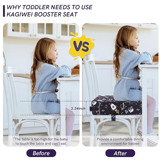 Booster Seat for Kitchen Chair - Strong Support Toddler Booster Seat for Dining Table, Portable Booster Chair with Adjustable Elasticity Straps for Toddlers Eating Travel Home