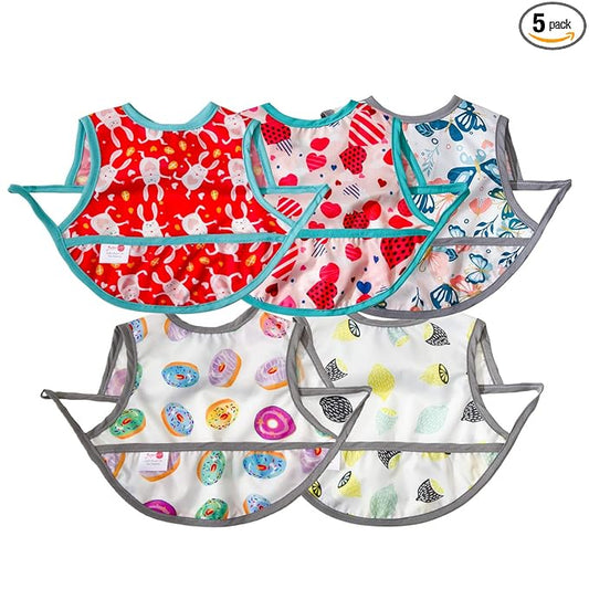 Joyo roy Mess Proof Baby Bibs for Eating Waterproof Toddler Bibs for Baby Girl 3-10 Months Soft Machine Washable Sleeveless Infant Smock Bib Travel Reusable Apron for Feeding Bib with Food Catcher