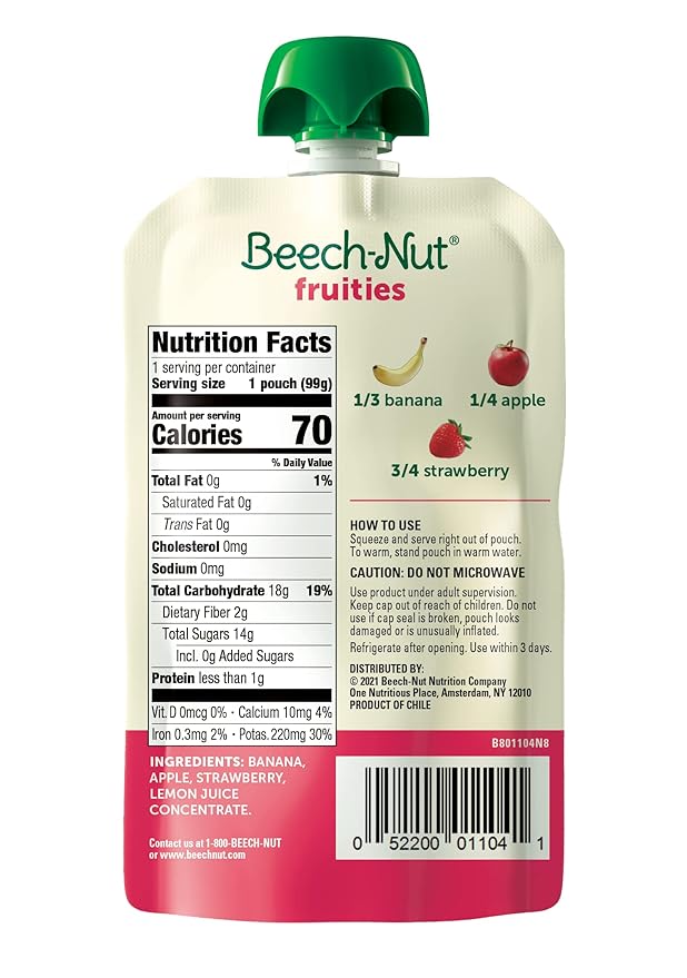 Beech-Nut Fruities Stage 2 Baby Food, Banana Apple & Strawberry, 3.5 oz Pouch