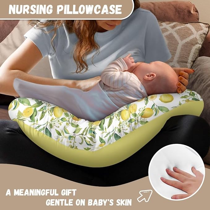 Lemon Leaf Nursing Pillow Cover for Girls Princess Nursing Pillow Slipcover for Breastfeeding Moms,Easy to Care