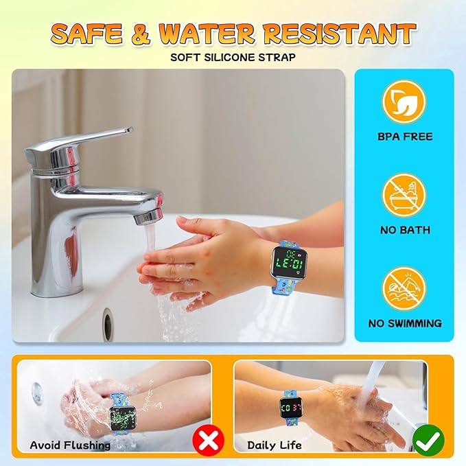Potty Training Watch & Chart & Book for Toddler Boys: Water Resistant Potty Watches Dinosaur Potty Training Sticker Reward Chart for Kids 3 in 1 Toddler Toilet Training Tools Set (Blue)