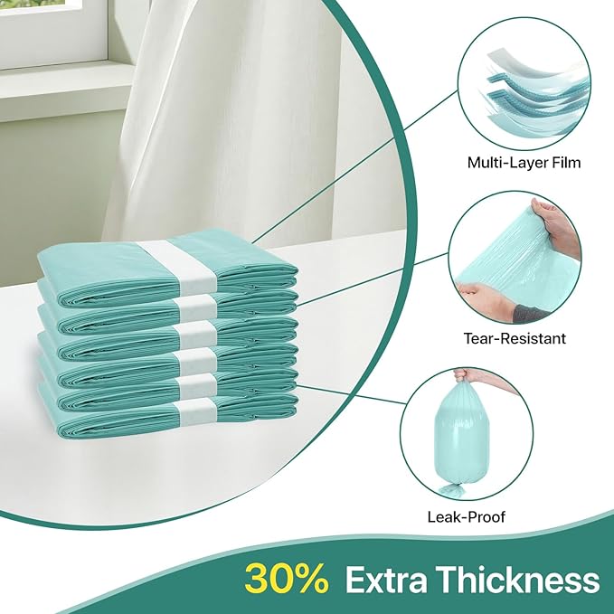6 Pack Diaper Pails Refills for De-k-or Mini, 30% Extra Thick Heavy Duty Leak-Proof Liners, Multi-Layer Odor Defense Film, Holds 1980 Diapers, Fresh Scented Baby Changing Essentials