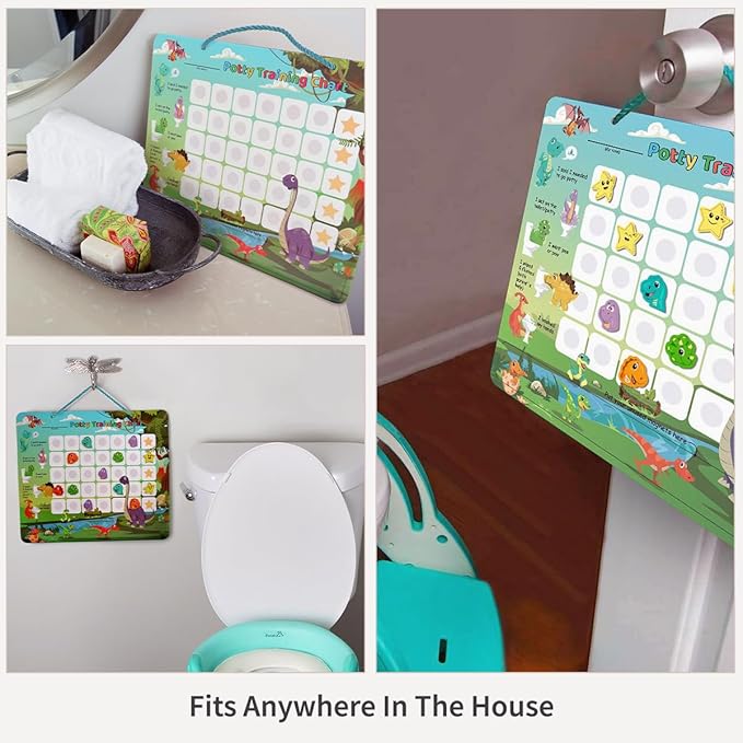 Potty Training Chart with 35 Stickers, 3 Reminder Stickers and Crown for Toddlers Boys and Girls - Potty Training Rewards for Kids - Dino