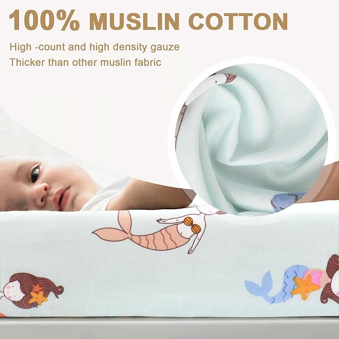 Owlowla Changing Pad Cover,Ultra Soft Cotton Changing Table Covers,Breathable&Durable Nursery Diaper Changing Pad Sheets for Baby Boys Girls(Gray Floral&Mermaid)